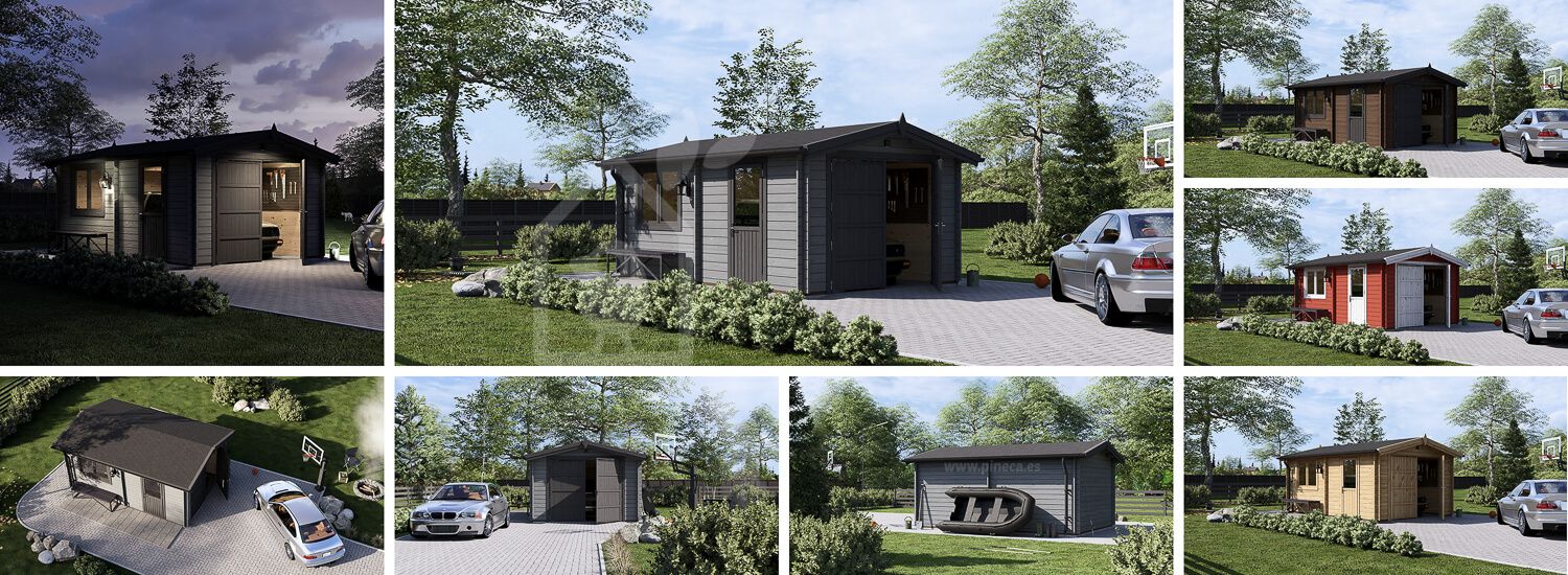 Houten garage CLASSIC (44 mm), 3,6x5,4 m, 20 m² visualisatie 1