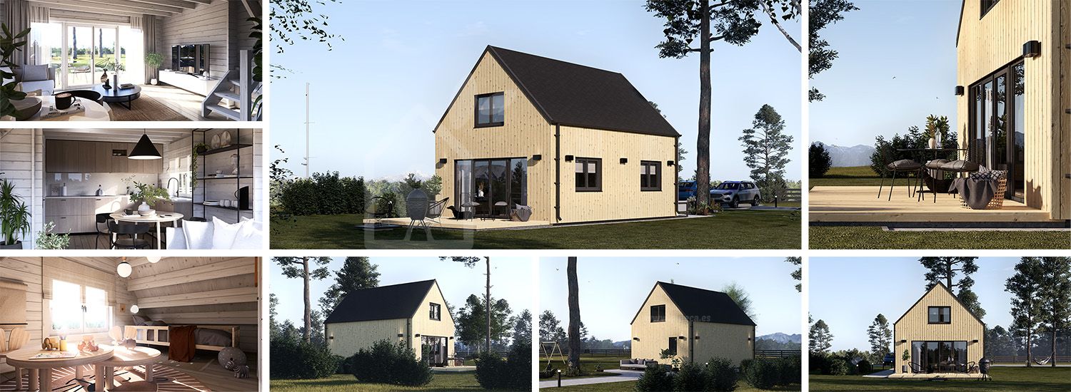 Houten huis ALINA (Geïsoleerd, 34 mm + gevelbekleding), 46 m² visualisatie 1