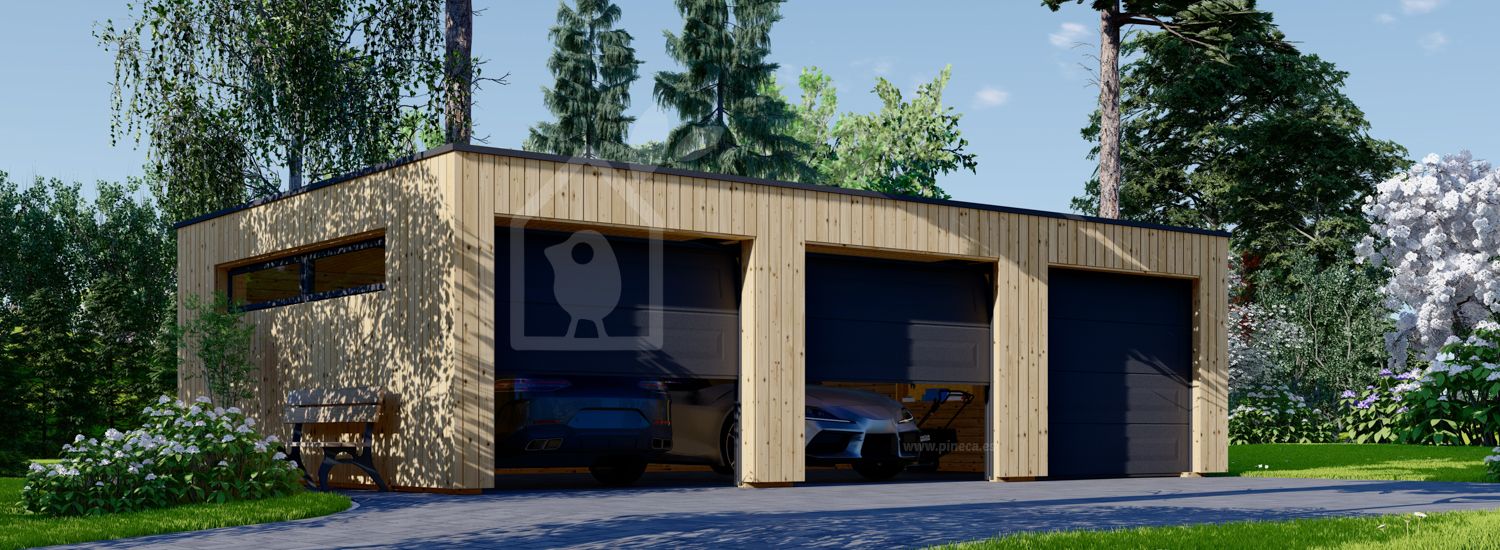 Driedubbele houten garage SILVIA TRIO F (34 mm + gevelbekleding), 9x6 m, 54 m² visualisatie 1