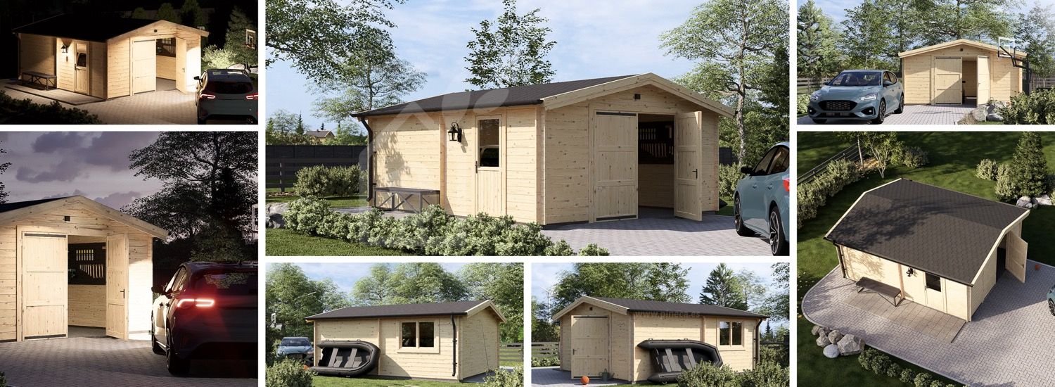 Houten garage CLASSIC S (44 mm), 5x6 m, 30 m² visualisatie 1
