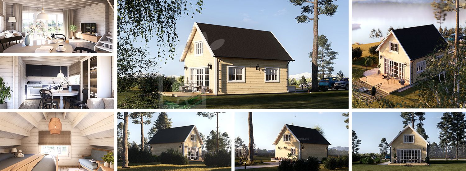 Houten huis KARINA (Geïsoleerd, 34 mm + gevelbekleding), 46 m² visualisatie 1