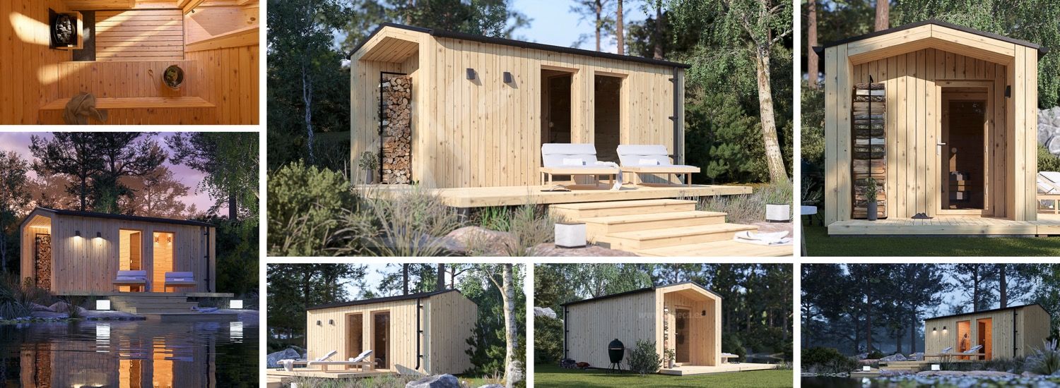 Buitensauna SERENE (34 mm + gevelbekleding), 5.3x2.5 m, 5 m² visualisatie 1