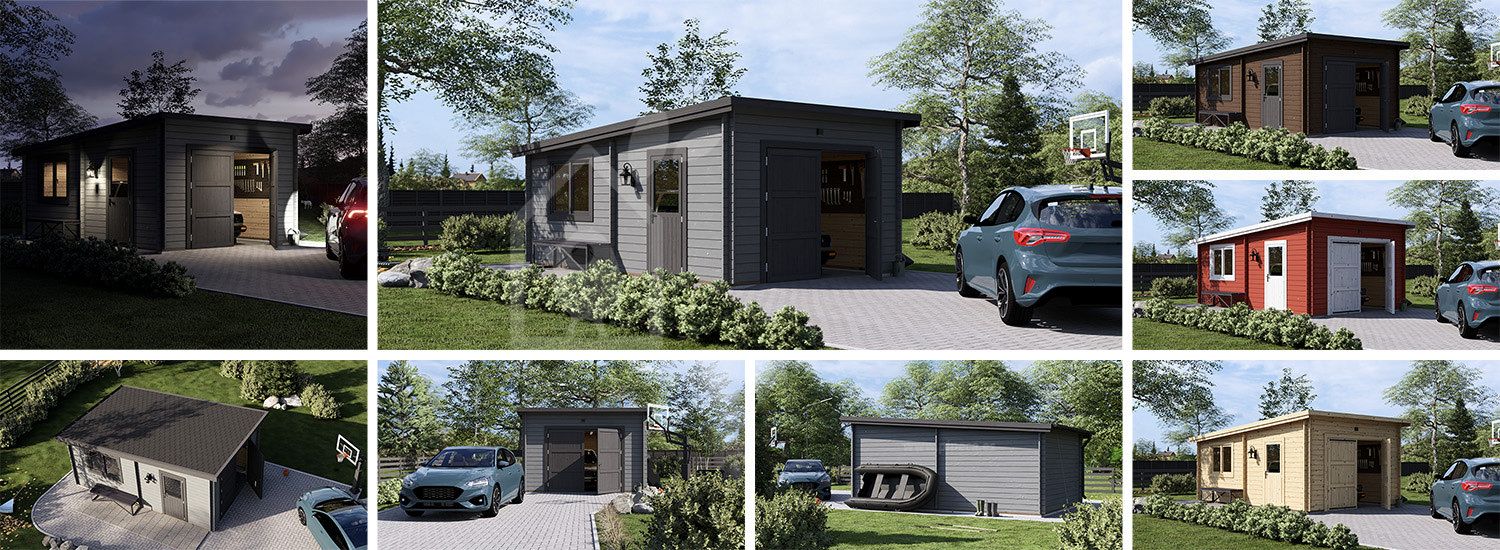 Houten garage MODERN (44 mm), 4x6 m, 24 m² visualisatie 1
