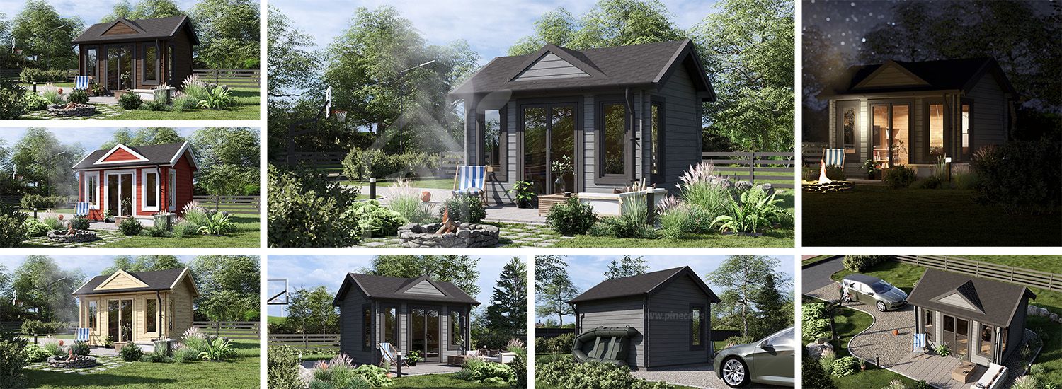 Tuinhuis blokhut CLOCKHOUSE (34 mm), 4x3 m, 12 m² visualisatie 1