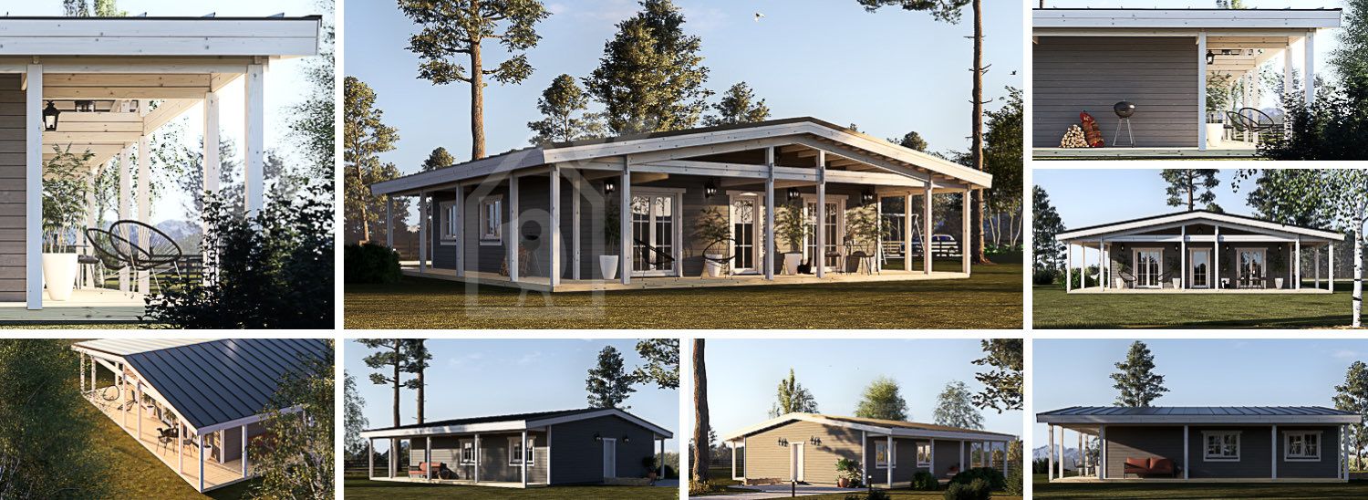 Houten huis CARLOTA S PLUS (Geïsoleerd, 58 mm + gevelbekleding), 90 m² visualisatie 1