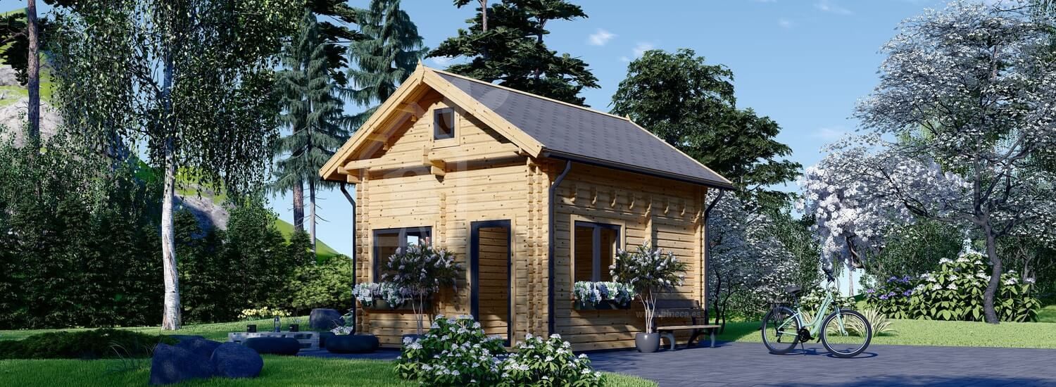 Tuinhuis blokhut AVIGNON S (Geïsoleerd PLUS, 44+44 mm), 20 m² met 16 m² zolder visualisatie 1