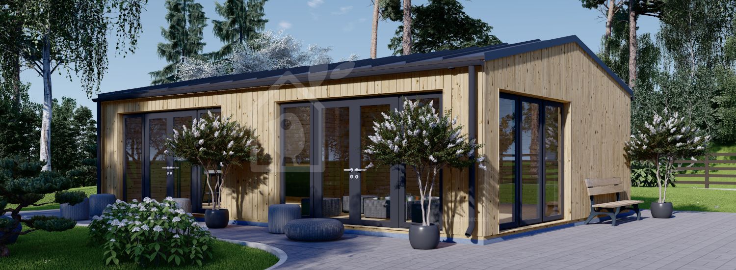 Prefab houten tuinhuis MARINA Modern (34 mm + gevelbekleding), 8x6 m, 48 m² visualisatie 1