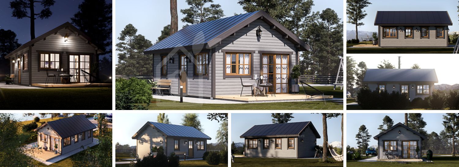 Tuinhuis blokhut ELENA (Geïsoleerd, 34 mm + gevelbekleding), 4x7 m, 28 m² visualisatie 1