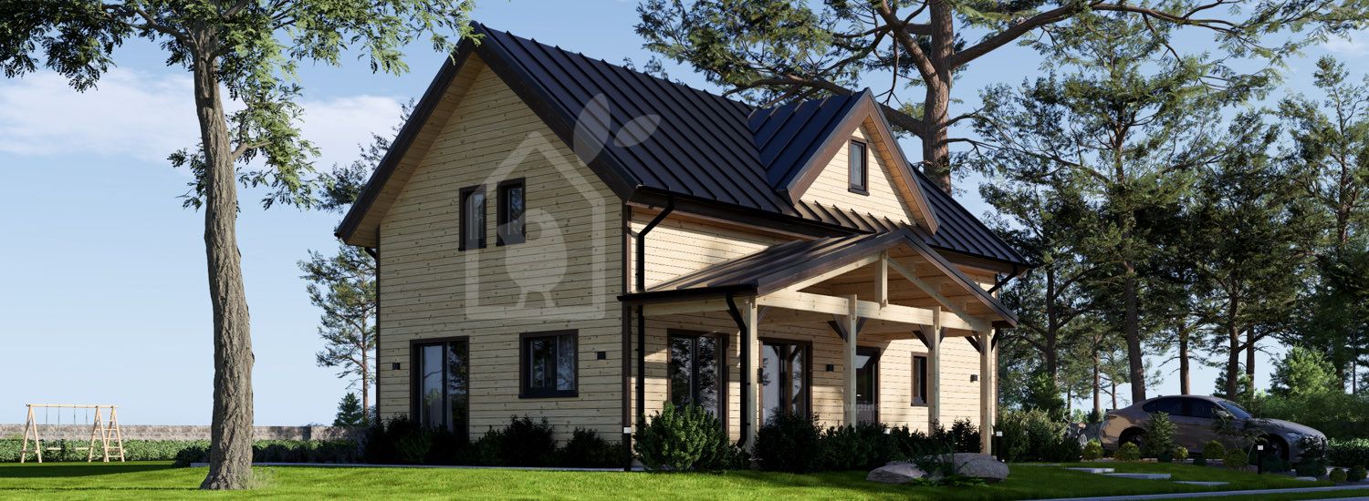 Houten huis VERA S (44 mm + gevelbekleding), 126 m² visualisatie 1