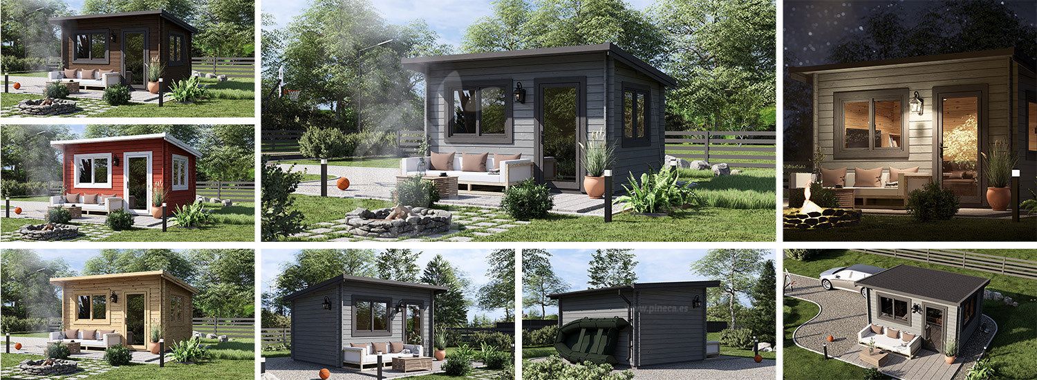 Tuinhuis blokhut met plat dak DREUX F (34 mm), 4x3 m, 12 m² visualisatie 1