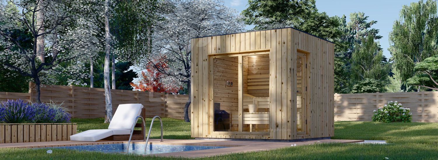 Buitensauna DELLA (34 mm + bekleding), 2,6 x 2,6 m, 5 m² visualisatie 1