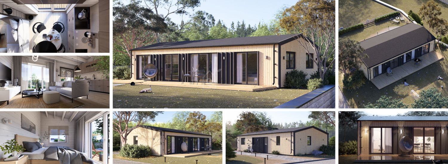 Houten huis NICOLE (Geïsoleerd, 44 mm + gevelbekleding), 68 m² visualisatie 1