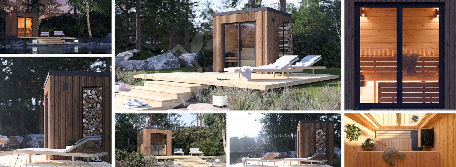 Buitensauna OKO (34 mm + gevelbekleding), 2.3x1.6 m, 2.7 m² visualisatie 1