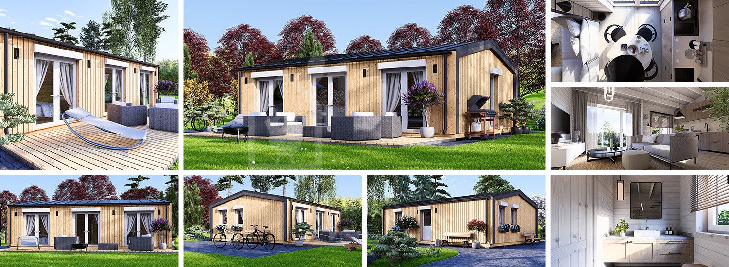 Houten huis ANGELA S (Geïsoleerd, 44 mm + gevelbekleding), 50 m² visualisatie 1