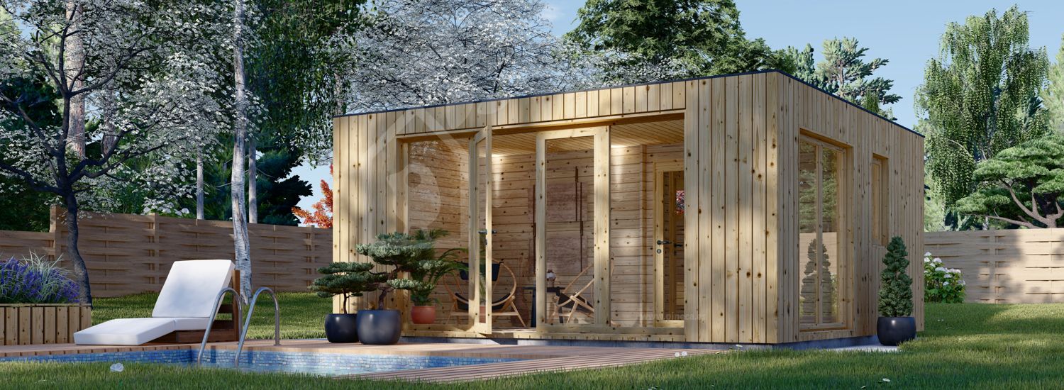 Buitensauna met kleedkamer DELLA (34 mm + gevelbekleding), 5,1 x 5,1 m, 22 m²  visualisatie 1