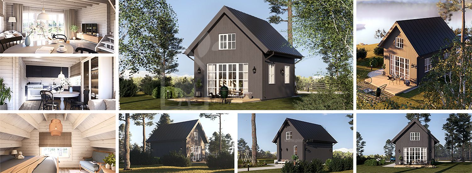 Houten prefab woning KARINA PV (Geïsoleerd Plus), 46 m² visualisatie 1