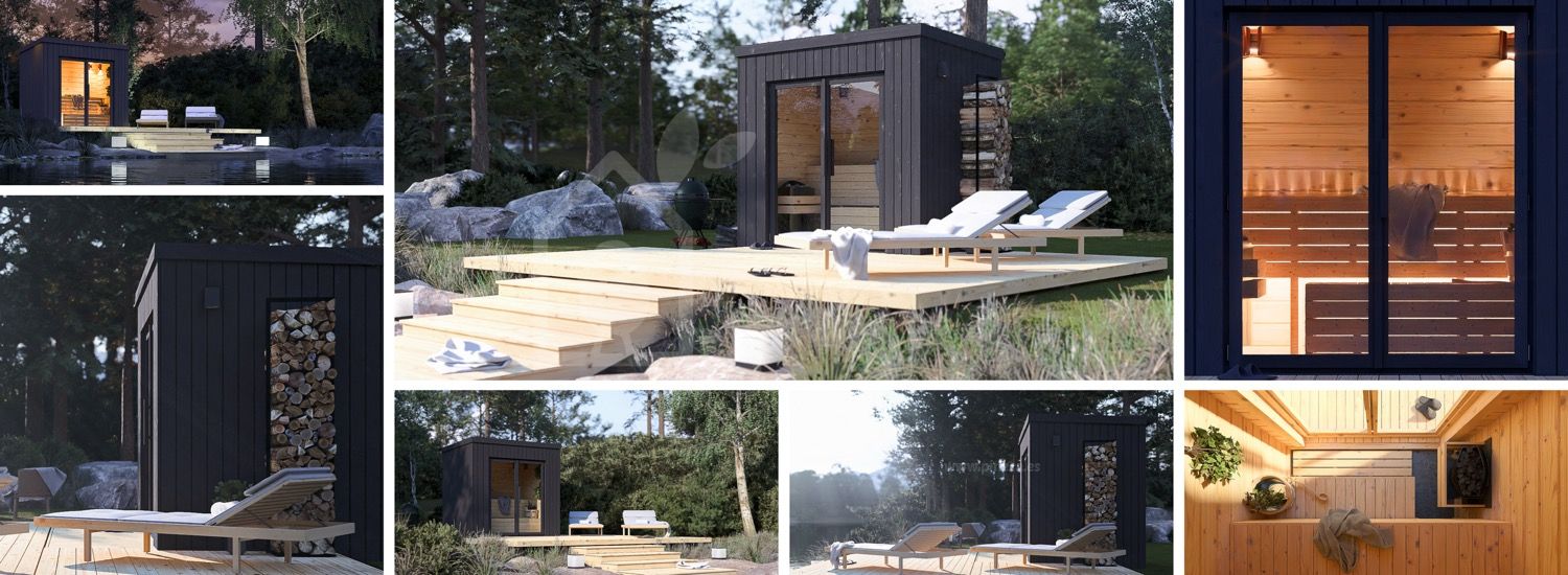 Buitensauna OKO (34 mm + gevelbekleding), 2.3x1.6 m, 2.7 m² visualisatie 1