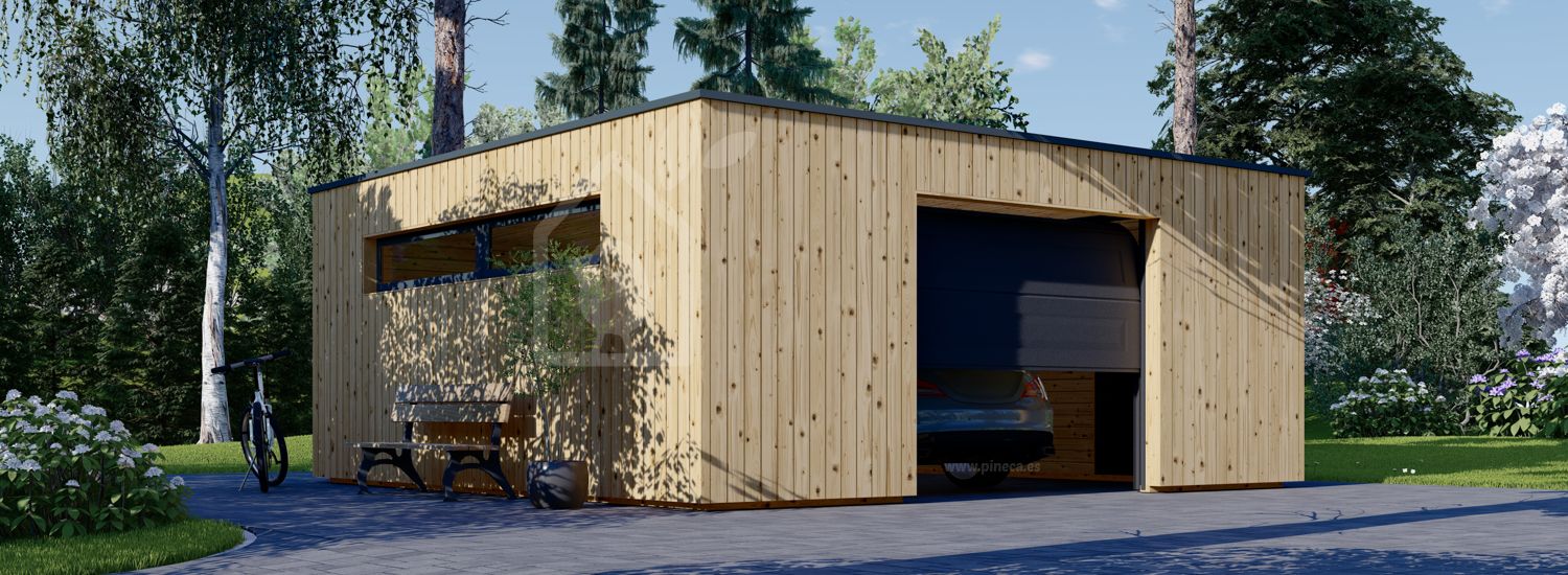 Houten garage SILVIA F (34 mm + gevelbekleding), 6x6 m, 36 m² visualisatie 1
