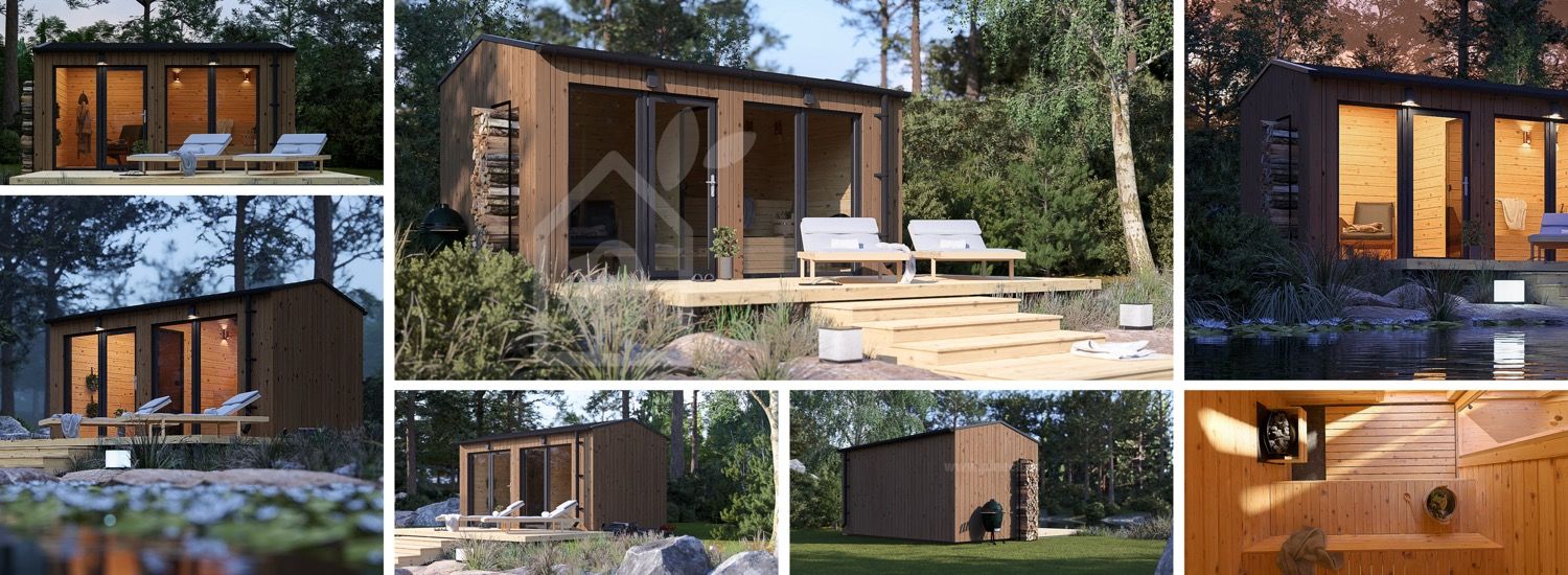 Buitensauna SERENE (34 mm + gevelbekleding), 4.5x2.5 m, 5 m² visualisatie 1