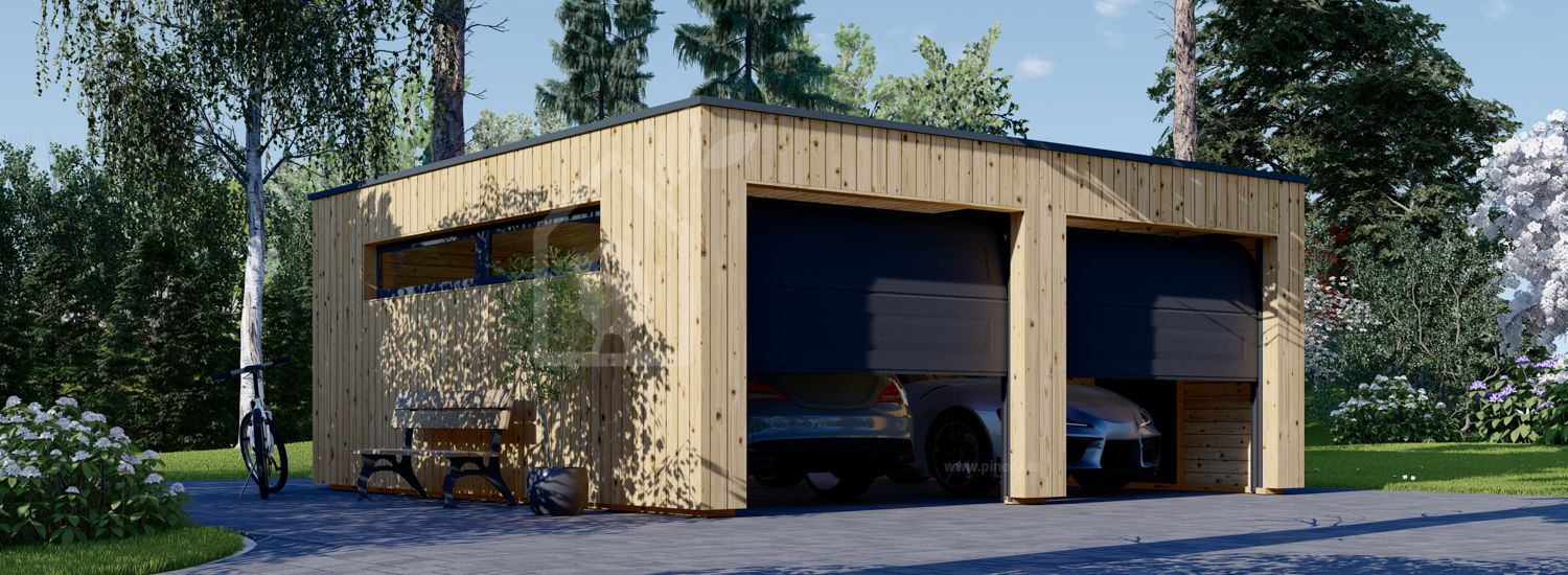 Dubbele houten garage SILVIA DUO F (34 mm + gevelbekleding), 6x6 m, 36 m² visualisatie 1