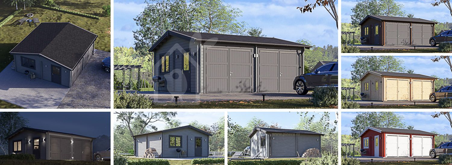 Dubbele houten garage ALTERNATIVE (44 mm), 6x6 m, 36 m² visualisatie 1