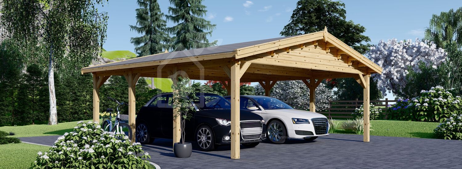 Dubbele houten carport CLASSIC DUO, 6x6 m visualisatie 1