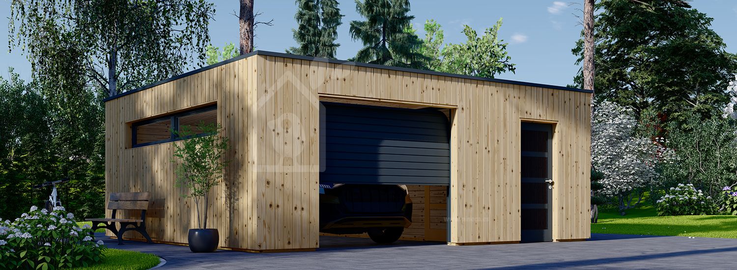 Houten garage SILVIA F PLUS (34 mm + gevelbekleding), 6x6 m, 36 m² visualisatie 1
