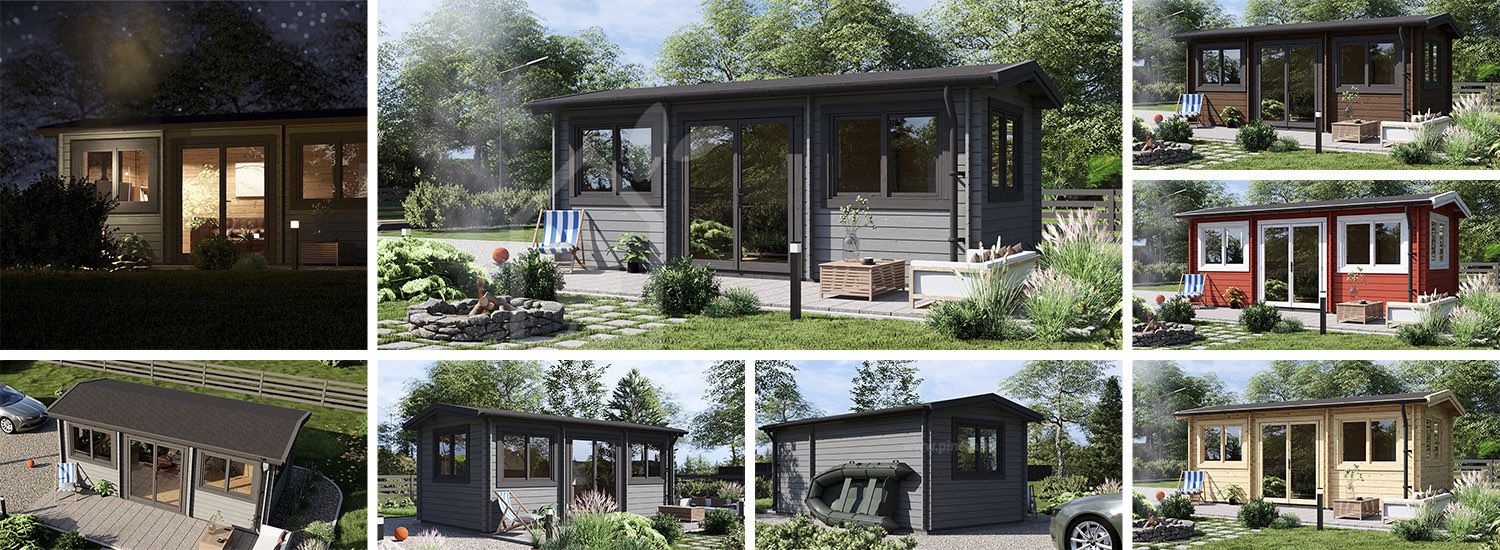 Tuinhuis blokhut OAK (34 mm), 6x3 m, 16 m² visualisatie 1