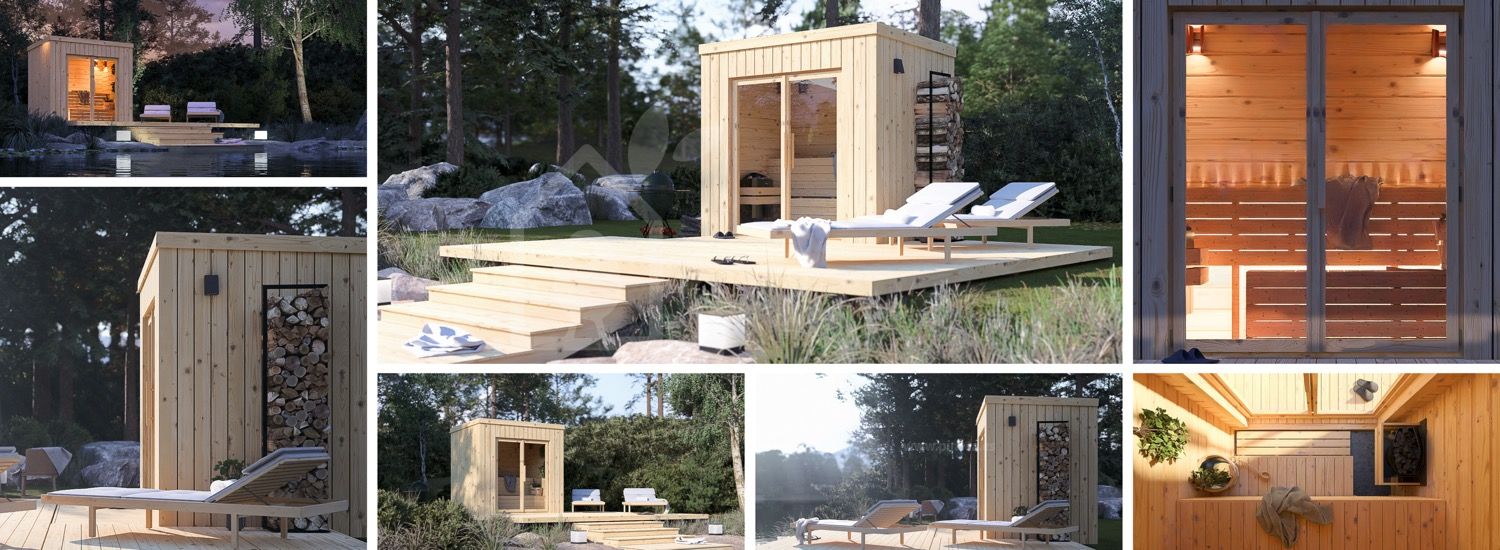 Buitensauna OKO (34 mm + gevelbekleding), 2.3x1.6 m, 2.7 m² visualisatie 1
