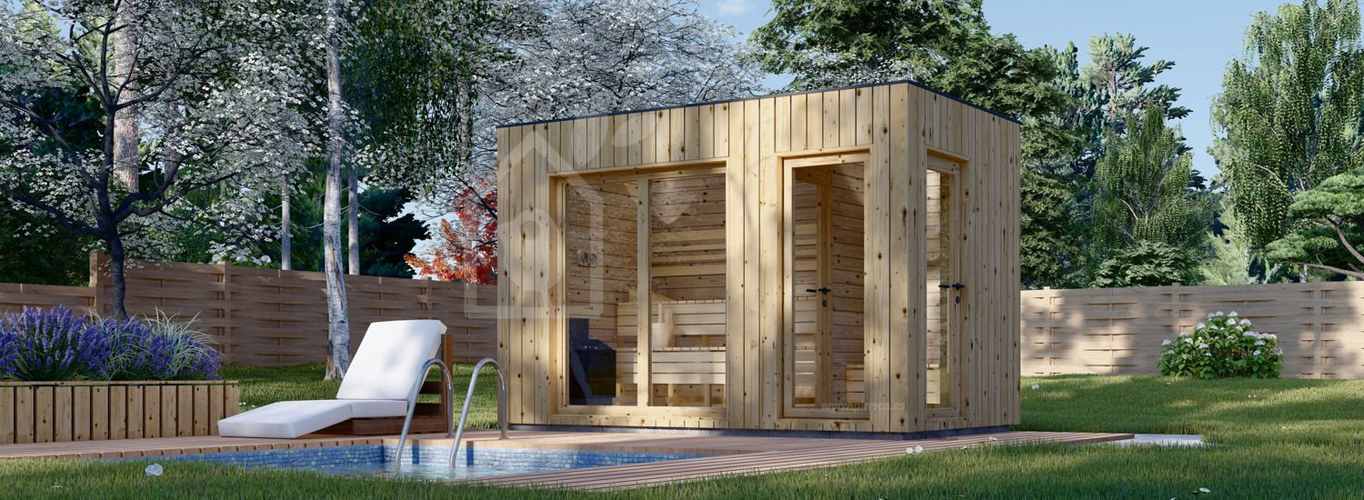 Buitensauna met kleedkamer DELLA (34 mm + gevelbekleding), 3,6 x 2,1 m, 5,5 m² visualisatie 1