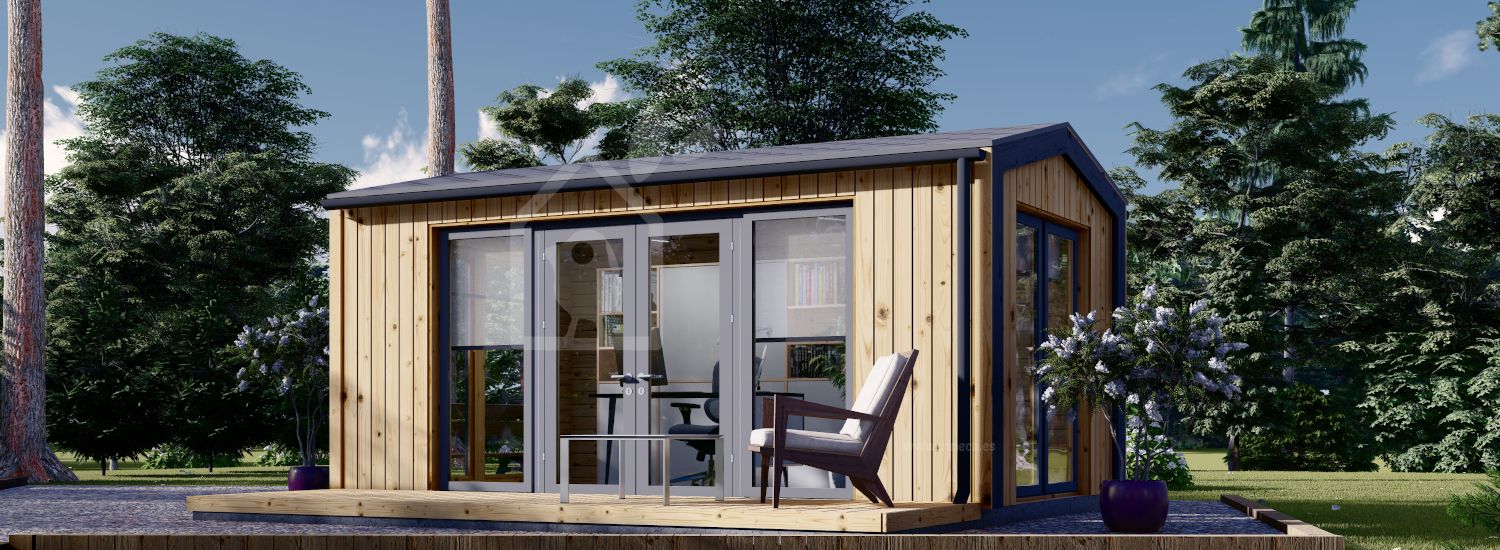 Prefab houten tuinhuis EMMY S (Geïsoleerd, 34 mm + gevelbekleding), 5x3 m, 15 m² visualisatie 1